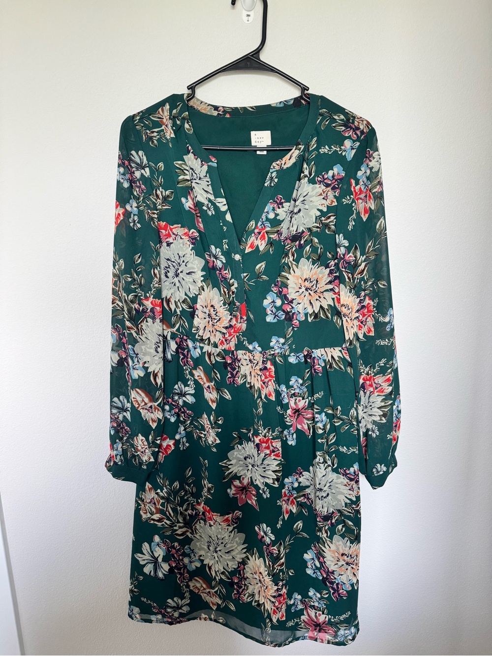 Target Teal Green Floral Long-Sleeve Dress